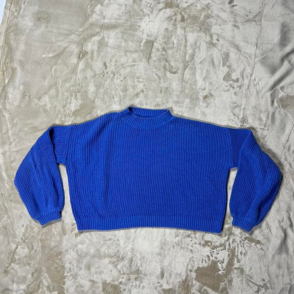 Honey Punch Women's Cobalt Blue Cropped Mock Neck Sweater XS